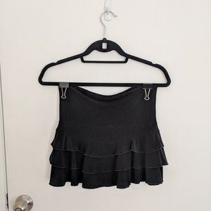 Black ruffle mini skirt, high waisted/foldable top